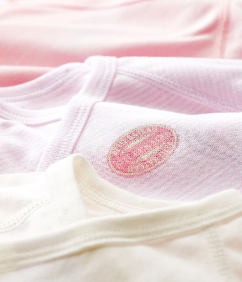 Lote de 3 bodys cruzados mil rayas de manga corta de beb&eacute; de algod&oacute;n ecol&oacute;gico variante 1