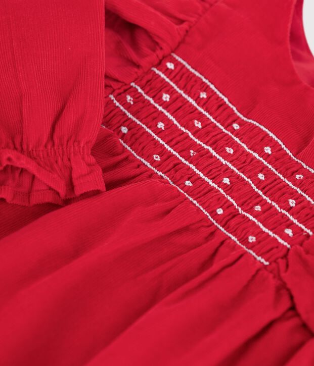 Mono corto de pana con frunces y volantes para beb&eacute; rojo