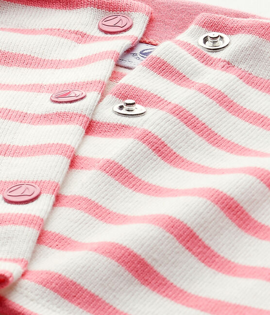Cárdigan de bebé niña a rayas blanco MARSHMALLOW/rosa PETAL