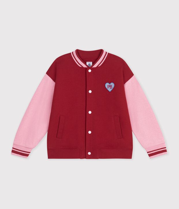 Chaqueta teddy infantil lisa colorblock de algod&oacute;n rojo