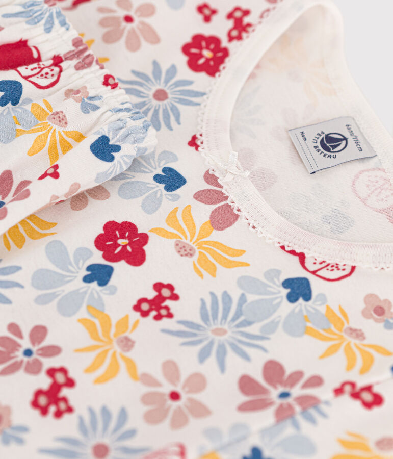 Pijama corto infantil de algod&oacute;n con estampado de flores blanco/multicolor