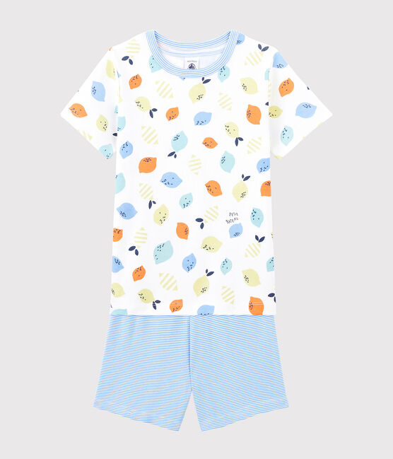 Pijama corto con estampado de limones de algodón ecológico de niño blanco MARSHMALLOW/blanco MULTICO