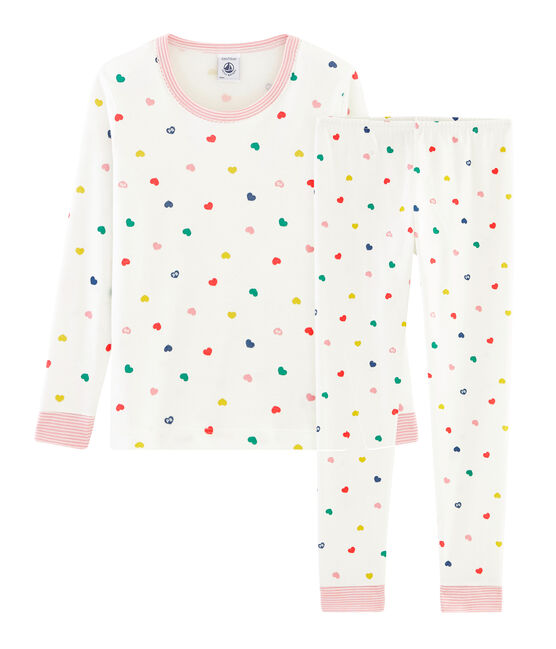Pijama de corte muy ajustado de punto para niña blanco MARSHMALLOW/blanco MULTICO