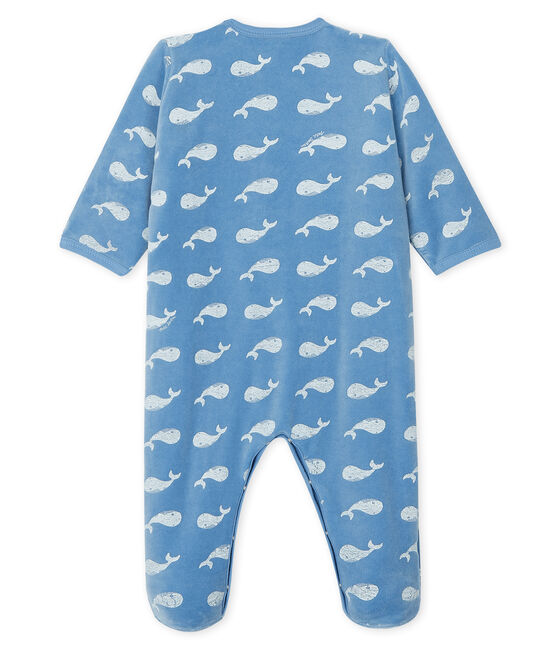 Pijama de terciopelo para bebé niño azul ALASKA/blanco MARSHMALLOW