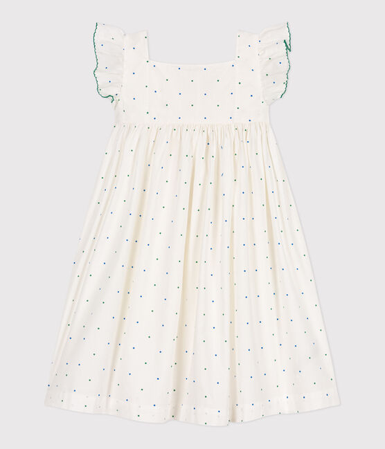 Vestido infantil largo sin mangas de algodón con lunares blanco MARSHMALLOW/blanco MULTICO