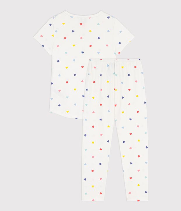 Pijama infantil de algod&oacute;n de manga corta y pierna larga con corazones blanco/multicolor