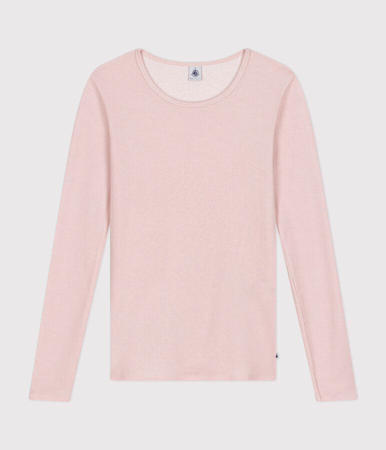 Camiseta de manga larga de lana y algod&oacute;n para mujer rosa