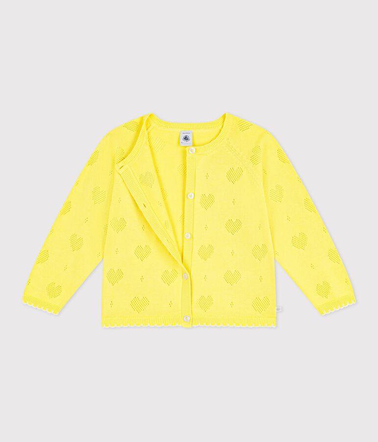 C&aacute;rdigan infantil liso de algod&oacute;n amarillo