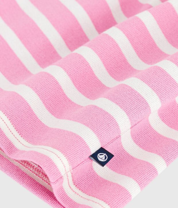 Vestido de manga larga de algod&oacute;n a rayas para beb&eacute; rosa/crudo