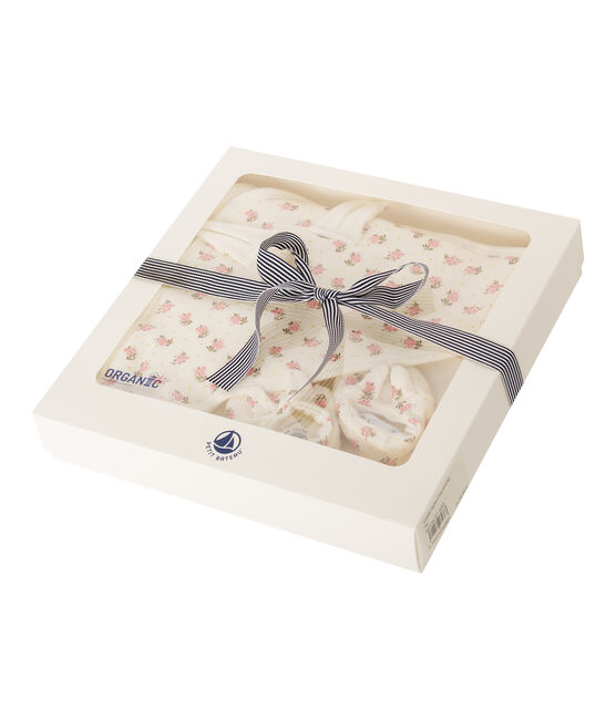 Estuche con toalla cuadrada de baño y patucos para bebé de BE y punto. blanco MARSHMALLOW/rosa GRETEL/ MULTICO