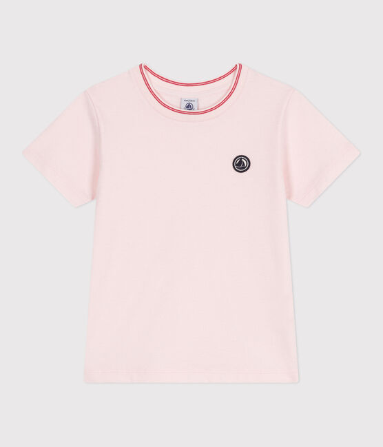 Camiseta infantil lisa de manga corta de algodón rosa FLEUR