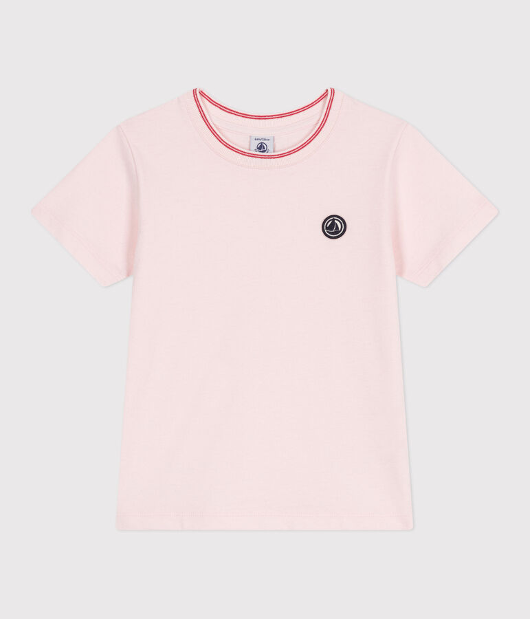 Camiseta infantil lisa de manga corta de algod&oacute;n rosa