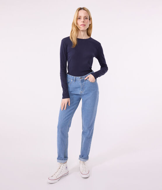 Camiseta Iconique de manga larga de punto liso para mujer azul SMOKING
