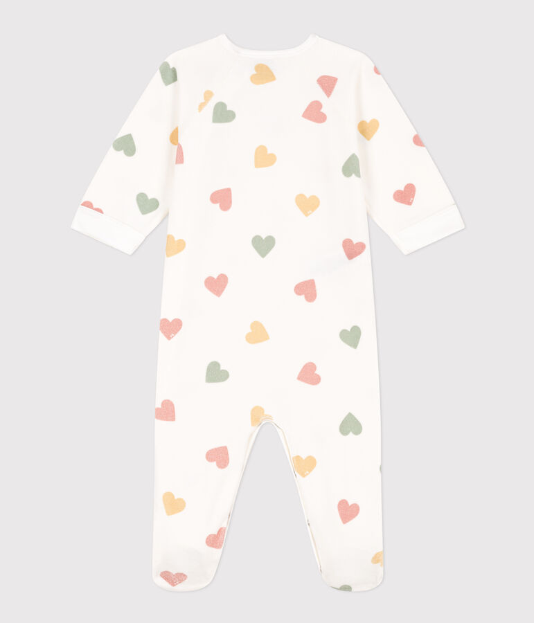 Pijama de terciopelo con corazones multicolores para beb&eacute; blanco/multicolor