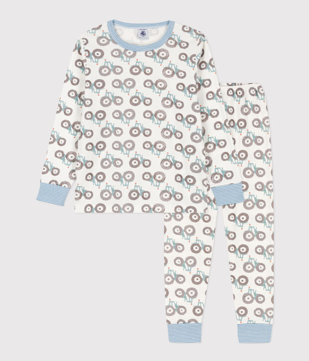 Pijama de algod&oacute;n con tractor para ni&ntilde;o/ni&ntilde;a blanco/multicolor