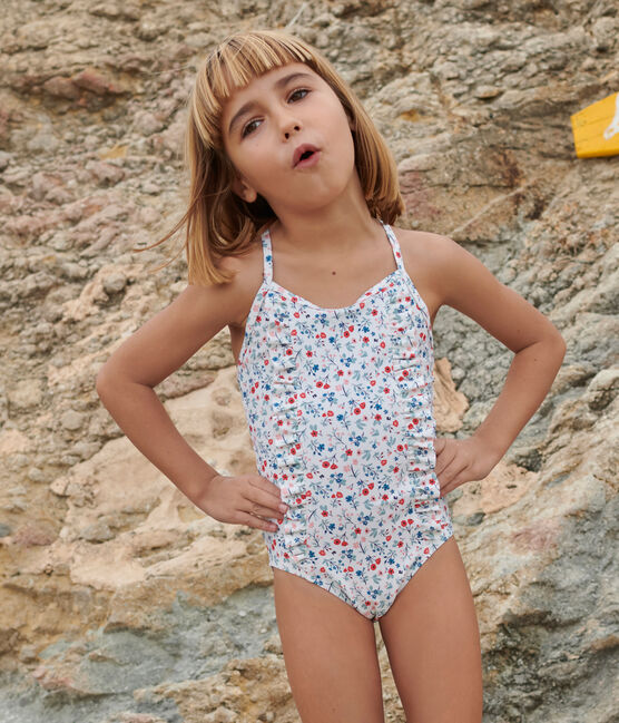 Bañador infantil con flores blanco MARSHMALLOW/blanco MULTICO