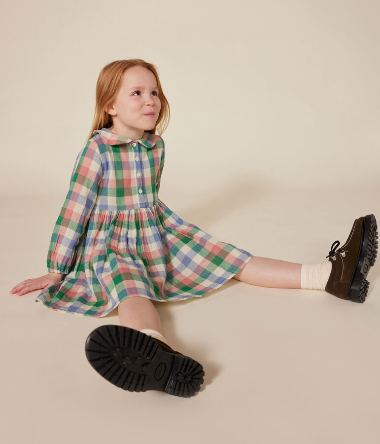 Vestido de gasa de algod&oacute;n de manga larga para ni&ntilde;a crudo/multicolor