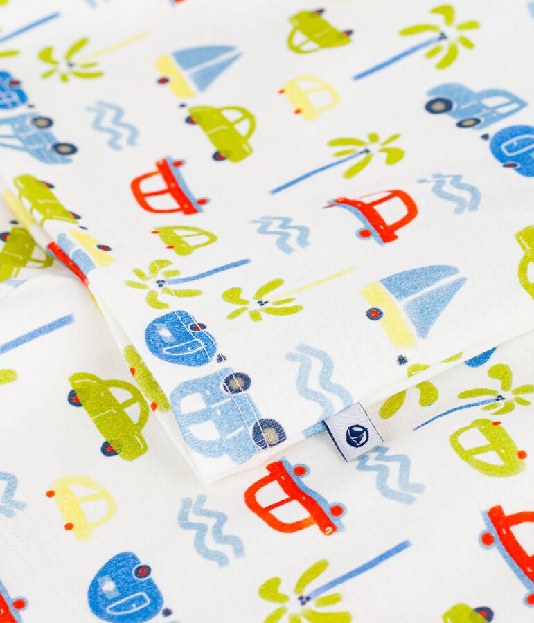 Pijama corto infantil de algod&oacute;n con estampado de coches blanco MARSHMALLOW/blanco MULTICO