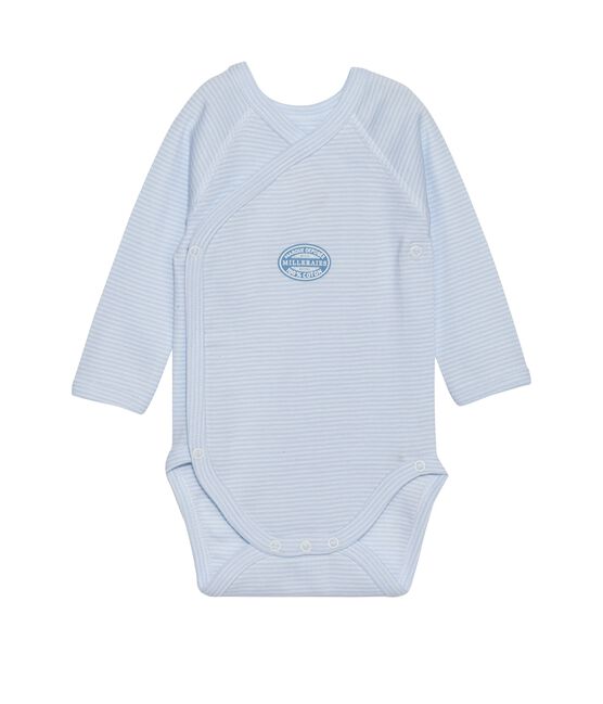 Body de manga larga milrayas de primera puesta para bebé niño azul FRAICHEUR/blanco ECUME
