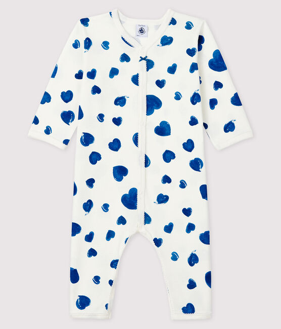 Pelele sin pies de punto acanalado con corazones azules para bebé niña blanco MARSHMALLOW/blanco MULTICO