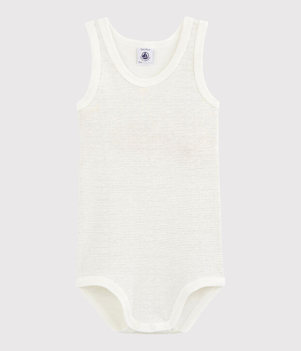 Bodi sin mangas de beb&eacute; ni&ntilde;a/ni&ntilde;o blanco/gris