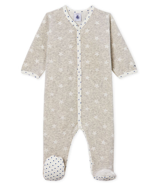 Pijama de terciopelo para bebé niño gris BELUGA/blanco MARSHMALLOW