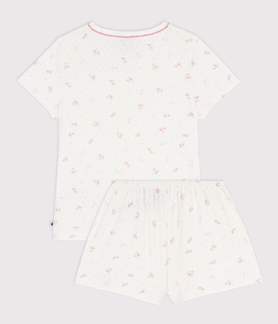 Pijama corto infantil de algodón calado con estampado de flores blanco MARSHMALLOW/blanco MULTICO
