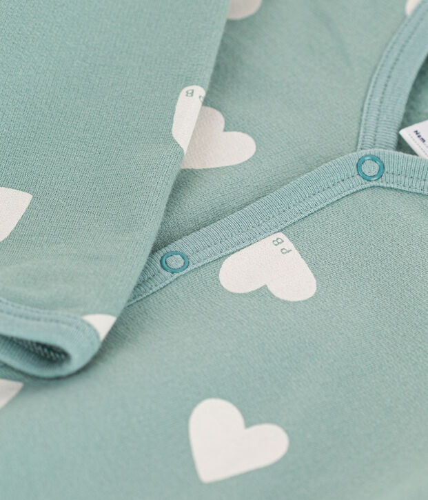 Pijama de felpa con corazones para beb&eacute; verde/crudo