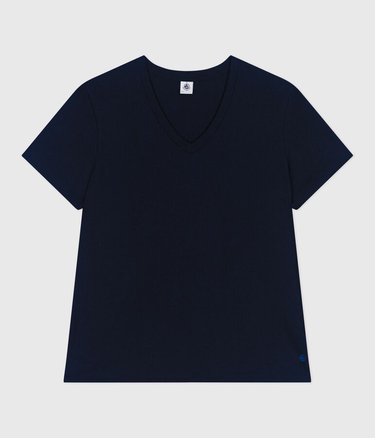 Camiseta Recta de algod&oacute;n liso para mujer azul