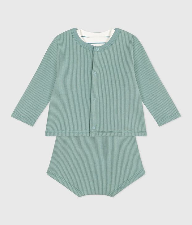 Conjunto de tres piezas de algod&oacute;n y camiseta a rayas con lim&oacute;n para reci&eacute;n nacido verde/multicolor