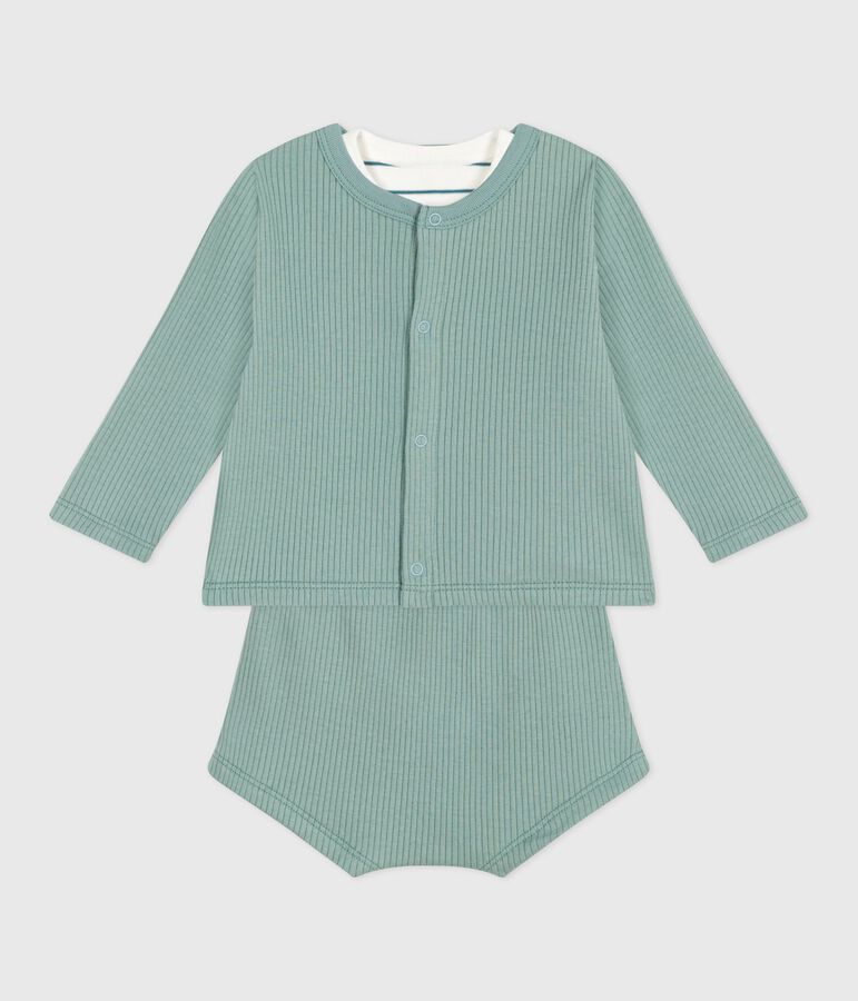 Conjunto de tres piezas de algod&oacute;n y camiseta a rayas con lim&oacute;n para reci&eacute;n nacido verde/multicolor