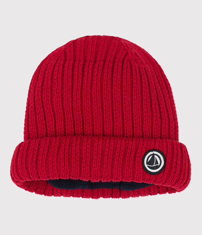 Gorro de punto tricotado con forro polar reciclado para beb&eacute; rojo