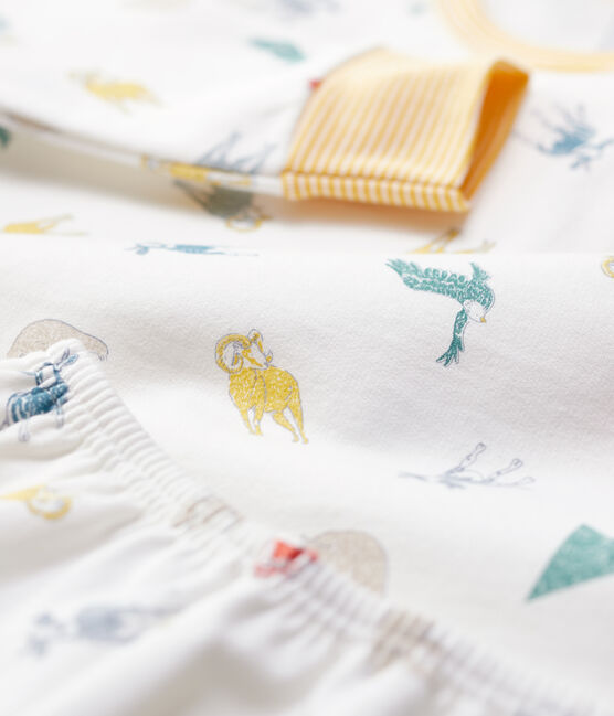 Pijama con estampado de animales de niña/niño de algodón afelpado blanco MARSHMALLOW/blanco MULTICO