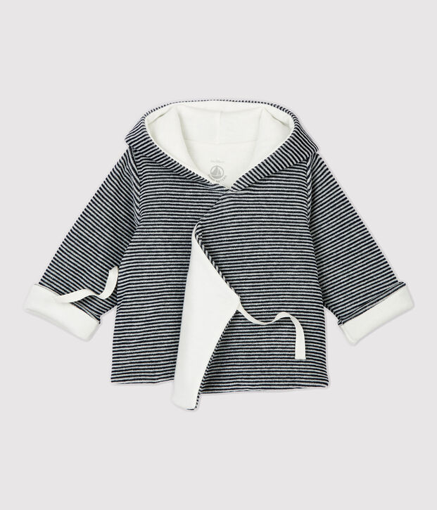 Chaqueta a rayas con capucha de beb&eacute; de terciopelo de algod&oacute;n org&aacute;nico blanco/azul