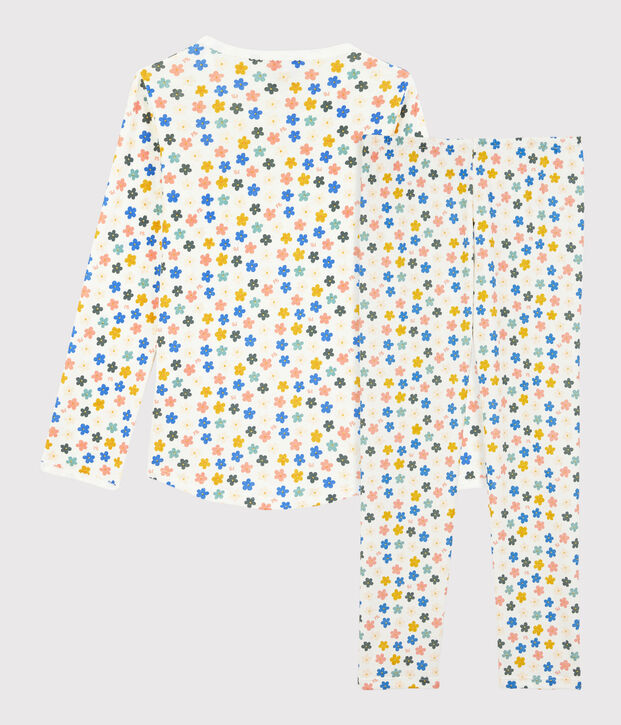 Pijama de flores fosforescentes de algod&oacute;n de ni&ntilde;a blanco/multicolor