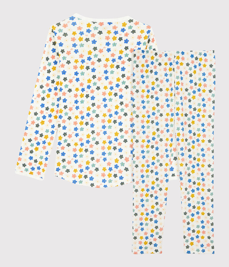 Pijama de flores fosforescentes de algod&oacute;n de ni&ntilde;a blanco/multicolor