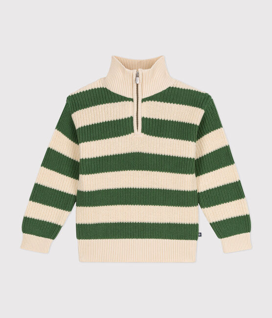 Jersey de algodón con cremallera en el cuello para niño verde PALMERAIE/ AVALANCHE