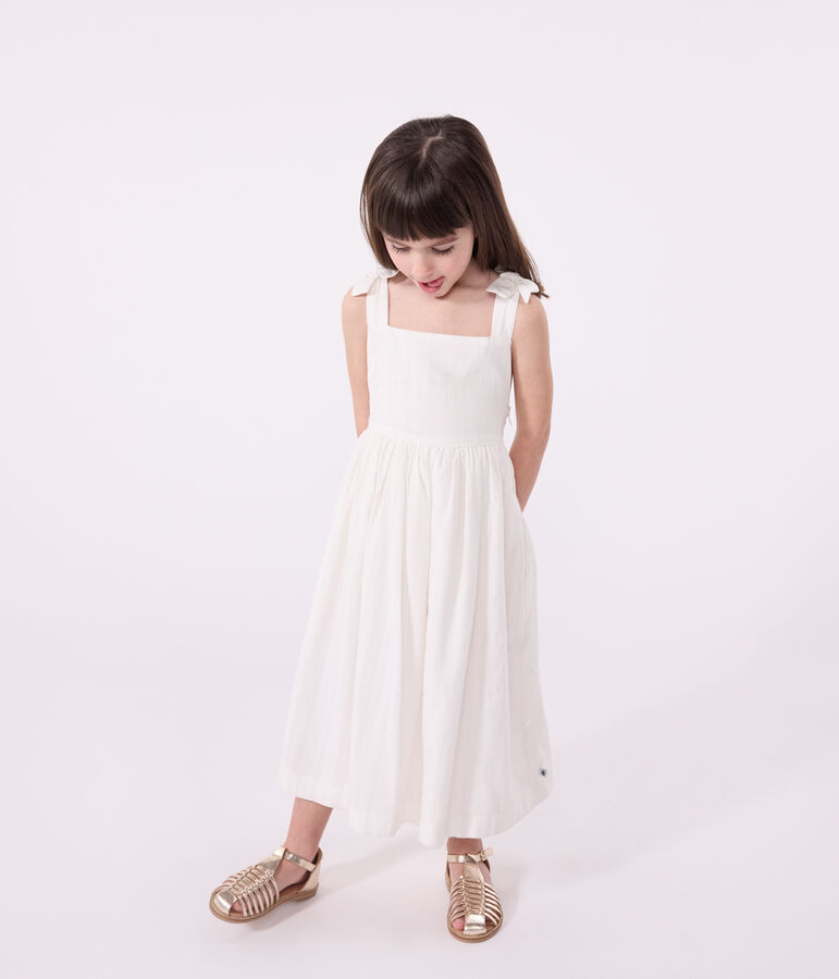 Vestido infantil largo de tirantes de algod&oacute;n liso blanco