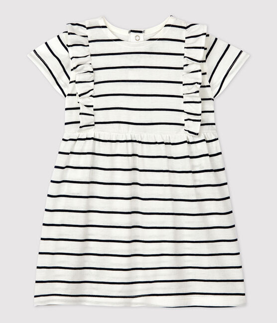 Vestido de manga corta a rayas de jersey de bebé blanco MARSHMALLOW/azul SMOKING