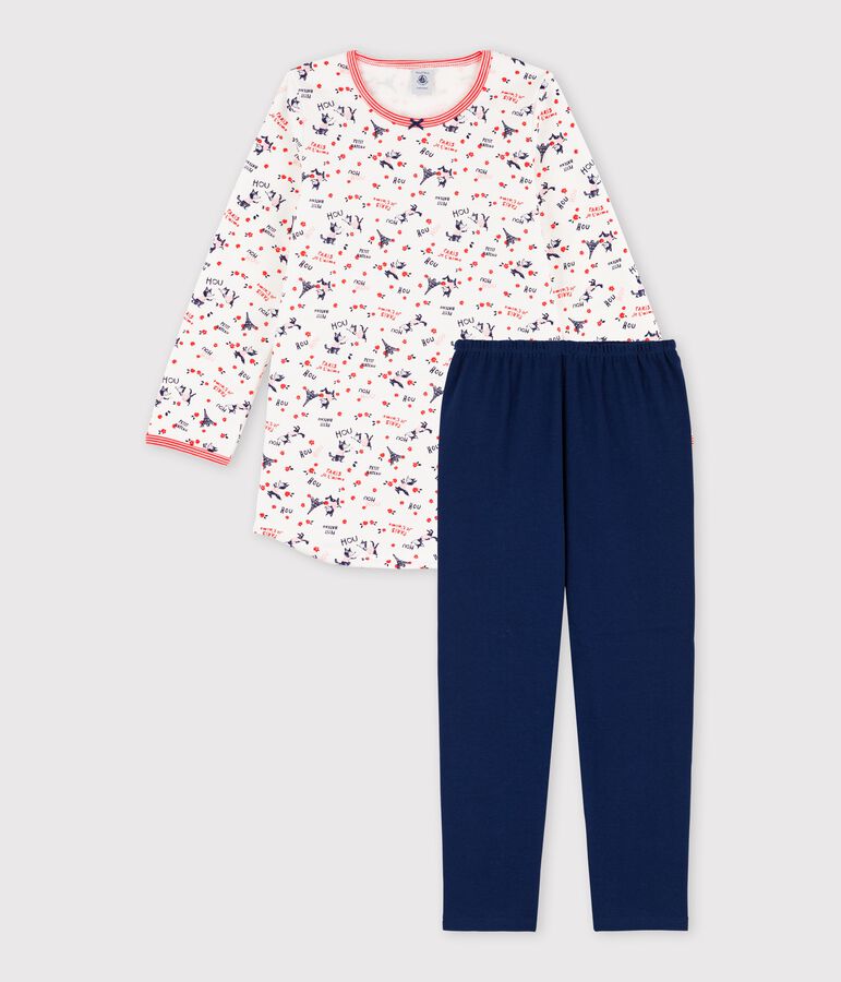 Camis&oacute;n con leggings de ni&ntilde;a de algod&oacute;n org&aacute;nico de ni&ntilde;a blanco MARSHMALLOW/blanco MULTICO