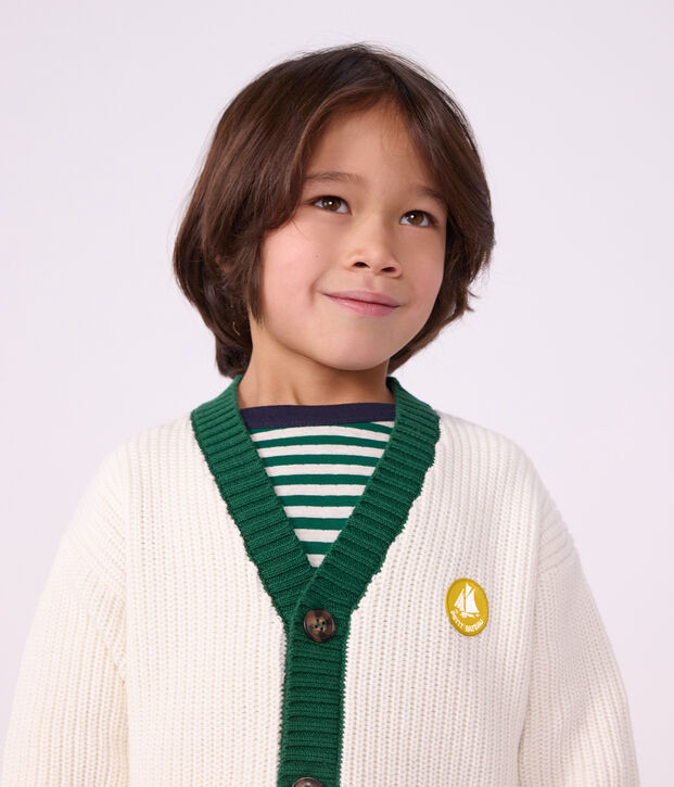 C&aacute;rdigan infantil liso de algod&oacute;n blanco/multicolor