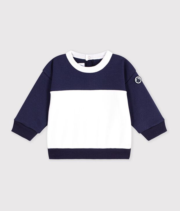 Sudadera de algod&oacute;n colorblock para beb&eacute; azul/crudo