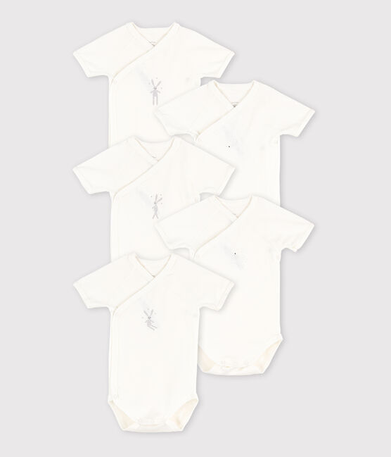 Lote de 5 bodys cruzados blancos de manga corta de bebé de algodón ecológico variante 1