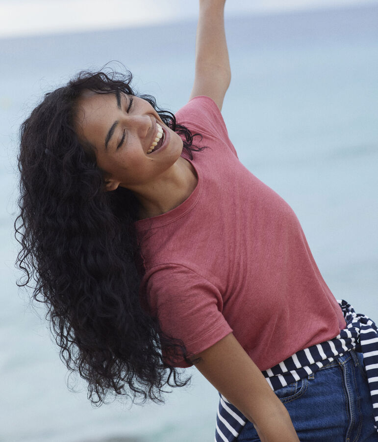 Camiseta LA RECTA de algod&oacute;n con cuello redondo para mujer rosa