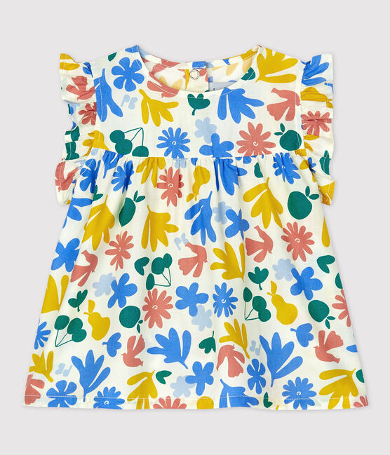 Blusa sin mangas con estampado de flores de popelina de bebé blanco MARSHMALLOW/blanco MULTICO