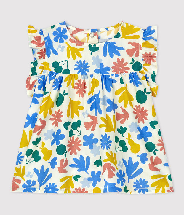 Blusa sin mangas con estampado de flores de popelina de beb&eacute; blanco/multicolor