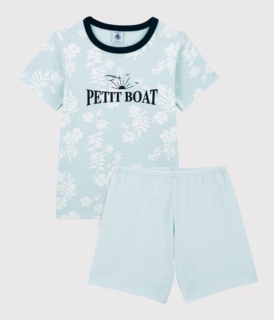 Pijama corto hawaiano azul de algodón de niño PLEINAIR/ MARSHMALLOW