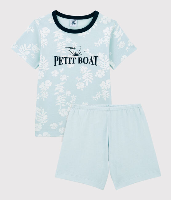 Pijama corto hawaiano azul de algodón de niño PLEINAIR/ MARSHMALLOW