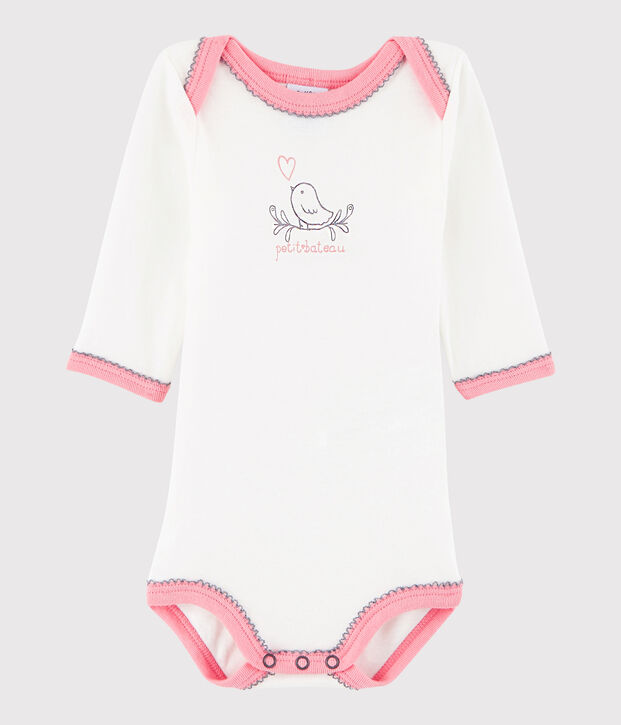 Bodi de manga larga de beb&eacute; ni&ntilde;a blanco