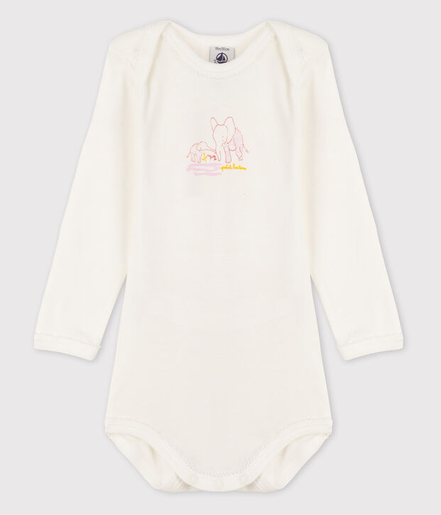 Bodi de manga larga de beb&eacute; ni&ntilde;a blanco